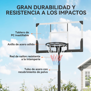 Canasta de Baloncesto para Exterior, Altura Ajustable 230-305 cm, Canasta de Baloncesto Portátil con Marco Plegable, Tablero Irrompible, Ruedas y Base Rellenable, para Adolescentes y Adultos