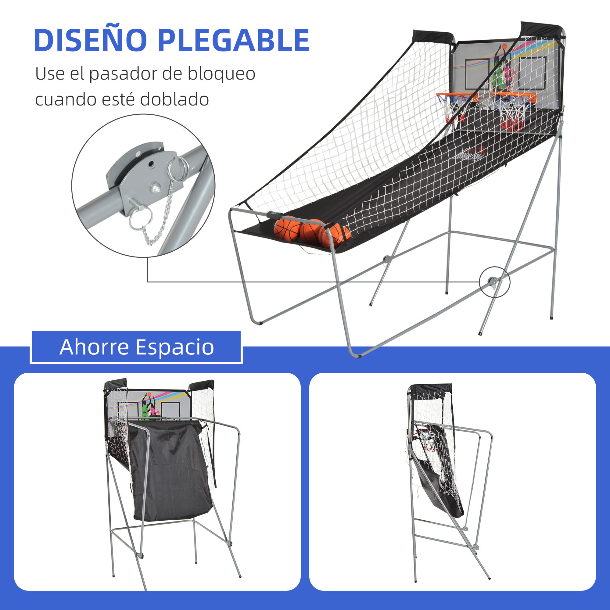 Juego de Canastas de Baloncesto Acero 205x110x205cm Negro