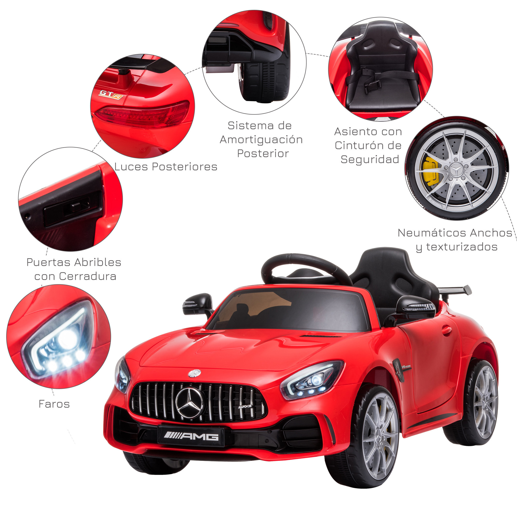 Coche Eléctrico para Niños con Licencia Mercedes GTR +3 Años Batería 12V Rojo