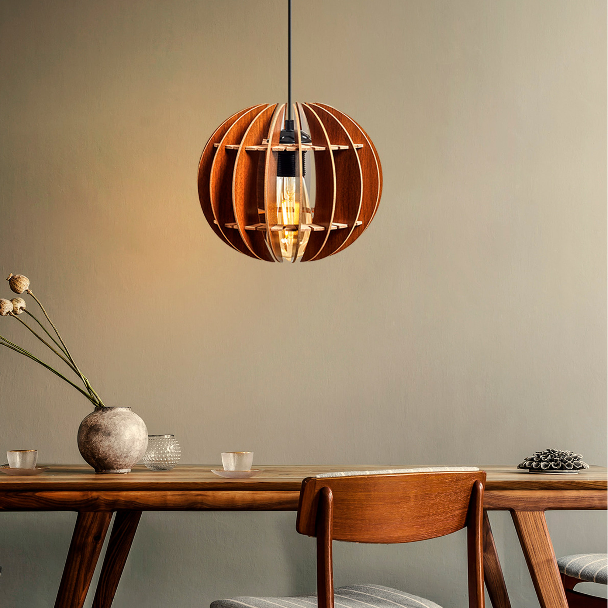 Lámpara de techo 60 cm. nogal, tipo E 27 Max 45 - 60 W