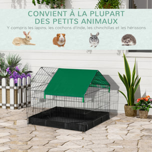 Cage parc enclos rongeurs dim. 90L x 75l x 75H cm - bâche de sol/toit imperméable, porte, trappe - acier oxford noir vert