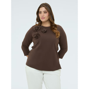 Fiorella Rubino - T-shirt in jersey con applicazioni floreali - Marrone
