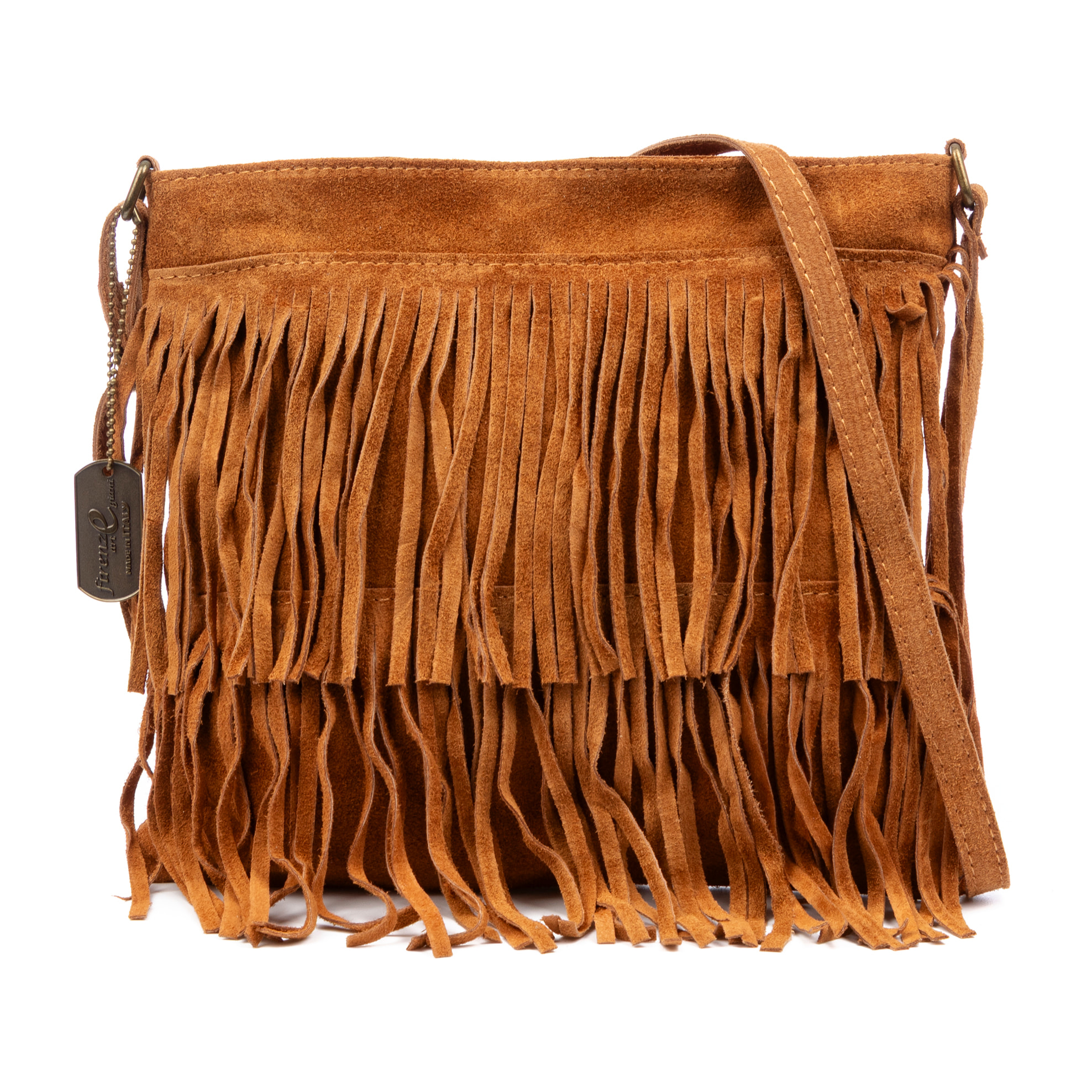 Avise borsa a tracolla con frange donna. Pelle scamosciata autentica.