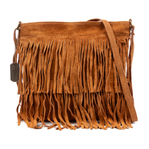 Avise borsa a tracolla con frange donna. Pelle scamosciata autentica.