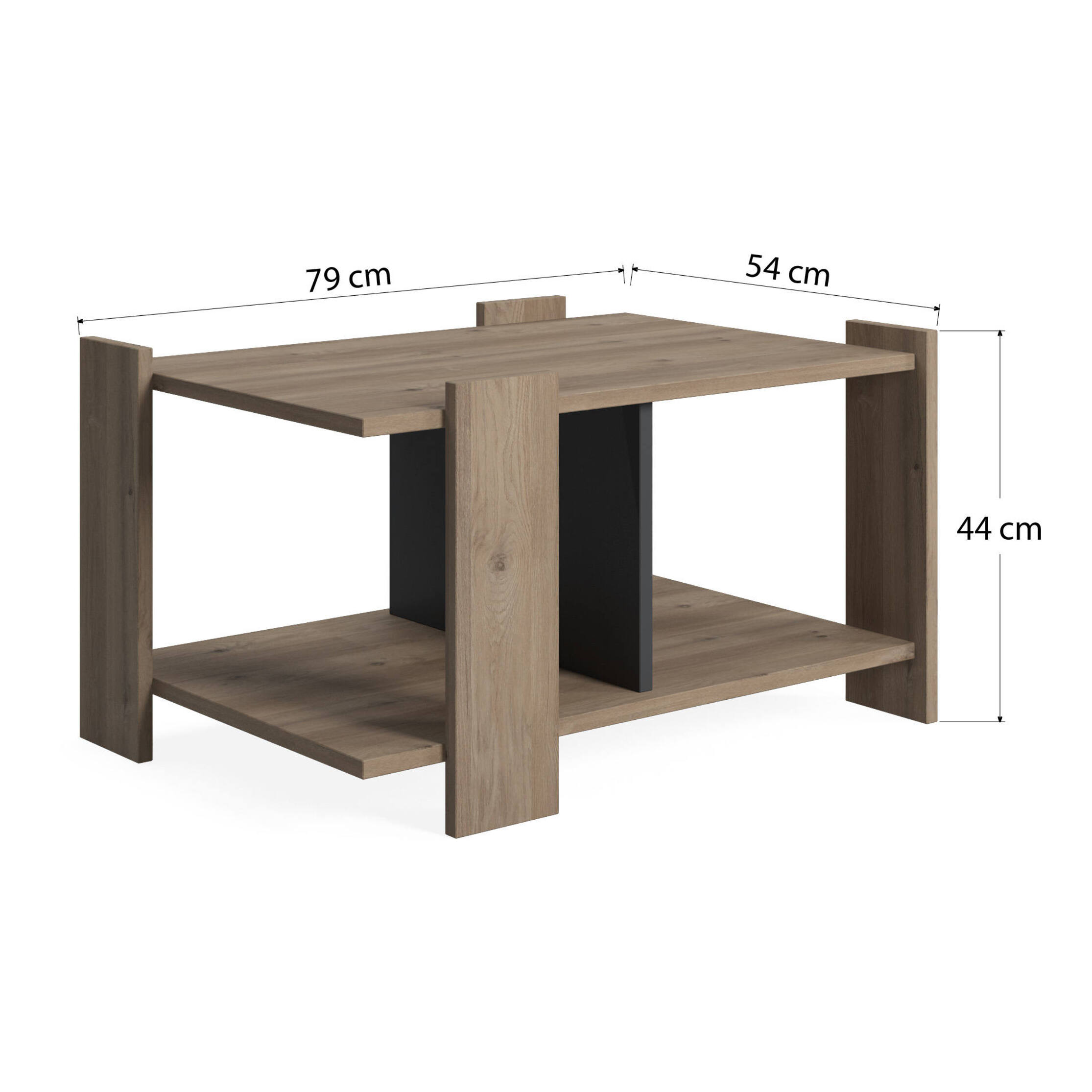 Tavolino da caffè moderno, cm 79 x 44 x 54, colore quercia con dettaglio antracite