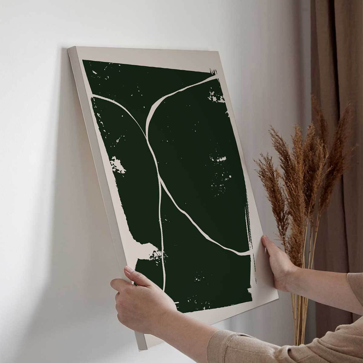 Tableau abstrait vert foncé lignes organiques Toile imprimée