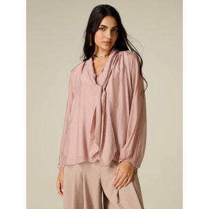 Oltre - Blusa de voile mezcla de seda con lazo - Rosa