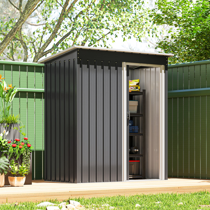 Abri de jardin - remise pour outils - cabanon porte coulissante - dim. 163L x 89l x 182H cm - tôle d'acier noir blanc