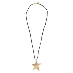 Collar largo Gran estrella dorado piel negro 80cm