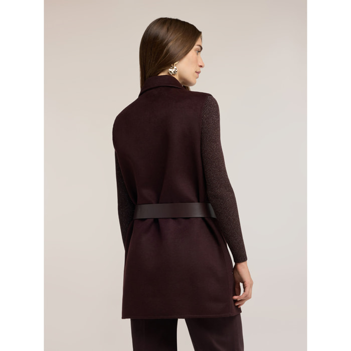 Motivi - Gilet cinturato in double misto lana - Marrone