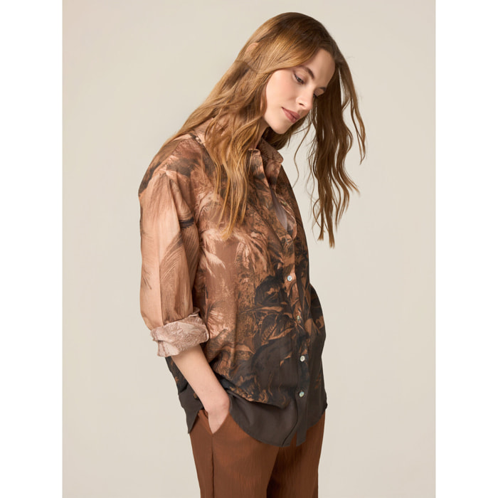 Oltre - Camisa de muselina de algodón estampada - Marrón
