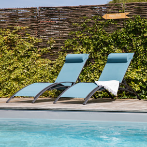 Lot de 2 transats GALAPAGOS en textilène bleu gris - aluminium gris anthracite