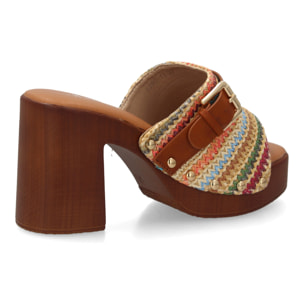 Sandalia mujer tacón madera ancho con hebilla