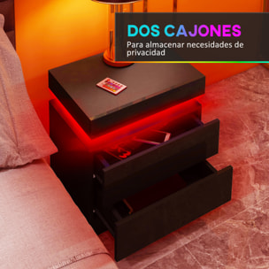 Mesita de Noche con Luces LED Mesilla de Noche con 2 Cajones y Control Remoto Mesa de Noche para Dormitorio Salón 45x35x52 cm