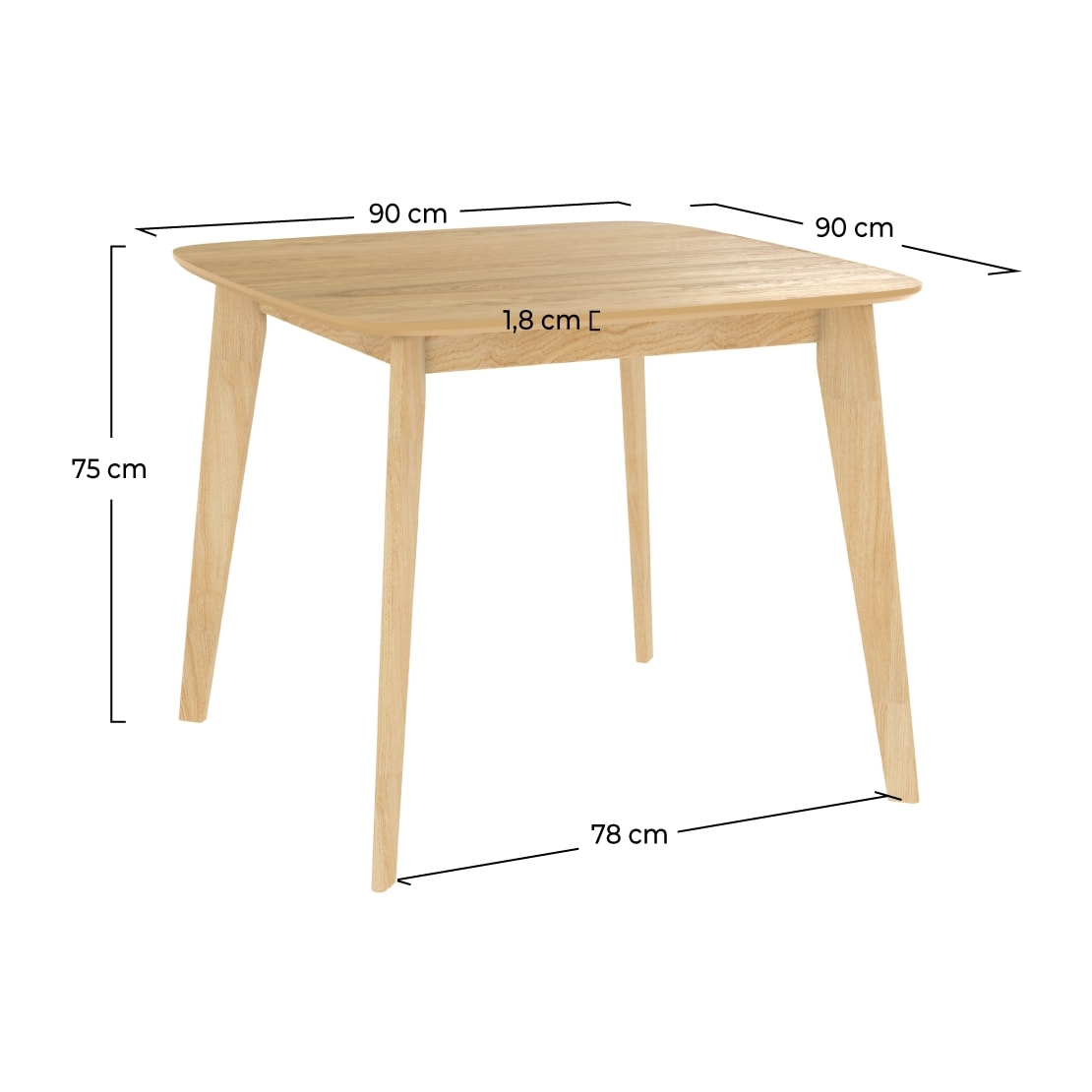 Table carrée Julio 4 personnes en bois clair 90 cm