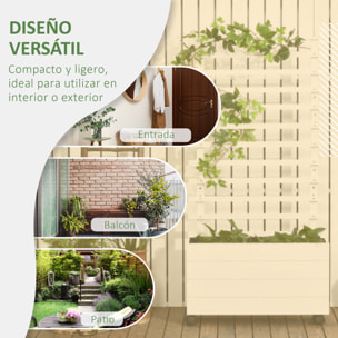 Jardinera con Enrejado de Madera Maciza con 4 Ruedas Macetero de Jardín con Soporte para Trepadora y Tela Geotextil para Cultivos Plantas Flores en Exterior 76x30x155 cm Blanco