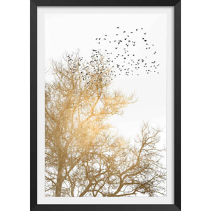 Affiche dessin ""ciel d'or"" Affiche + cadre en bois - Noir