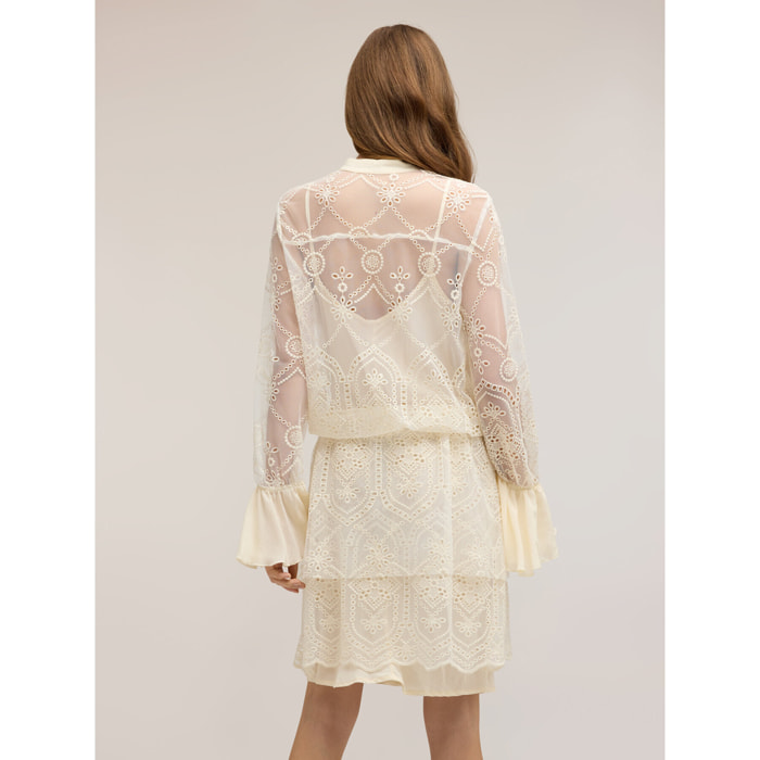Motivi - Vestito chemisier in tulle ricamato - Bianco