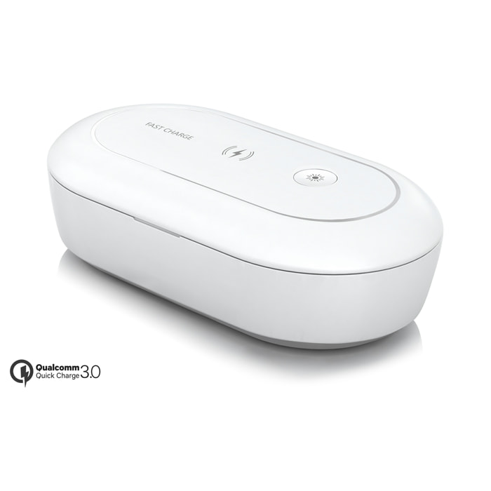 DAM Scatola di sterilizzazione con ozono, luce UV e aromaterapia con caricatore wireless 20x12x6 Cm. Colore bianco