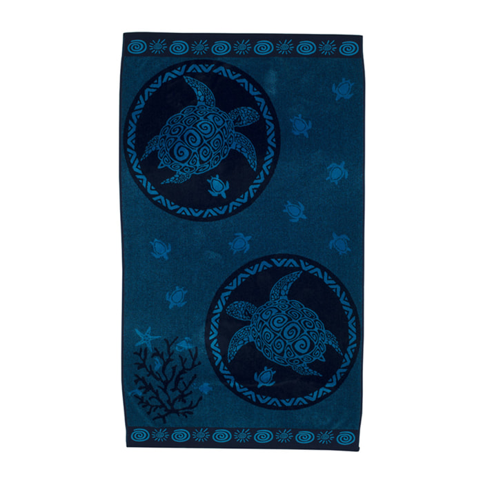 Telo Mare Spugna Jacquard Spiaggia Disegno Twin Turtle