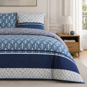 Parure housse de couette 100% percale de coton motif feuilles et graphique - TOMY