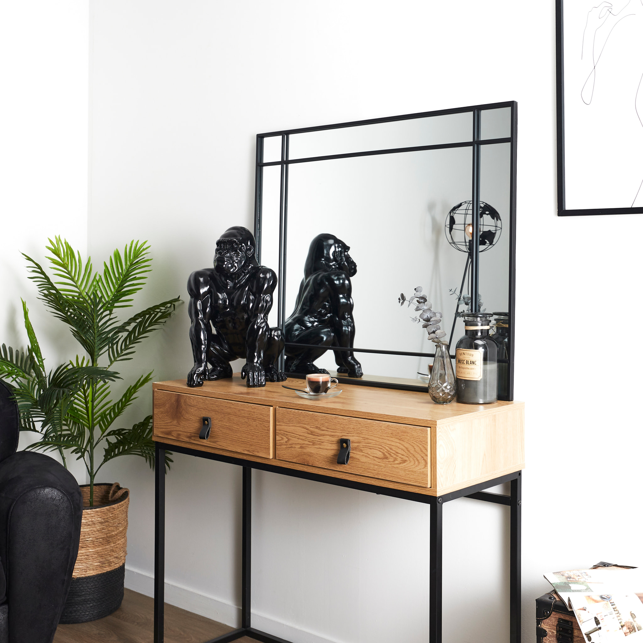 Miroir Rectangle Art Deco Noir
