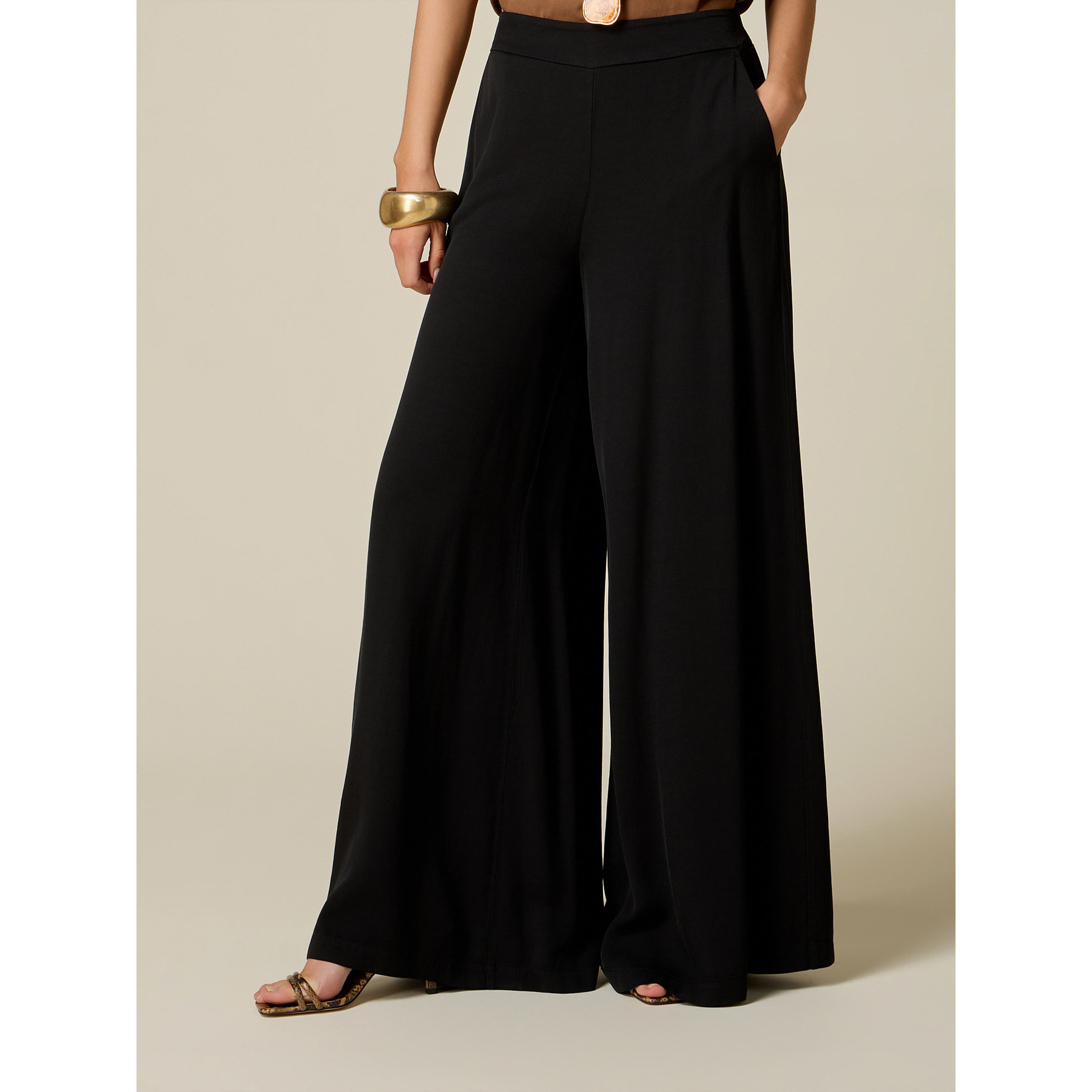 Oltre - Pantalones palazzo mezcla de lino - Negro