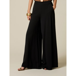 Oltre - Pantalones palazzo mezcla de lino - Negro