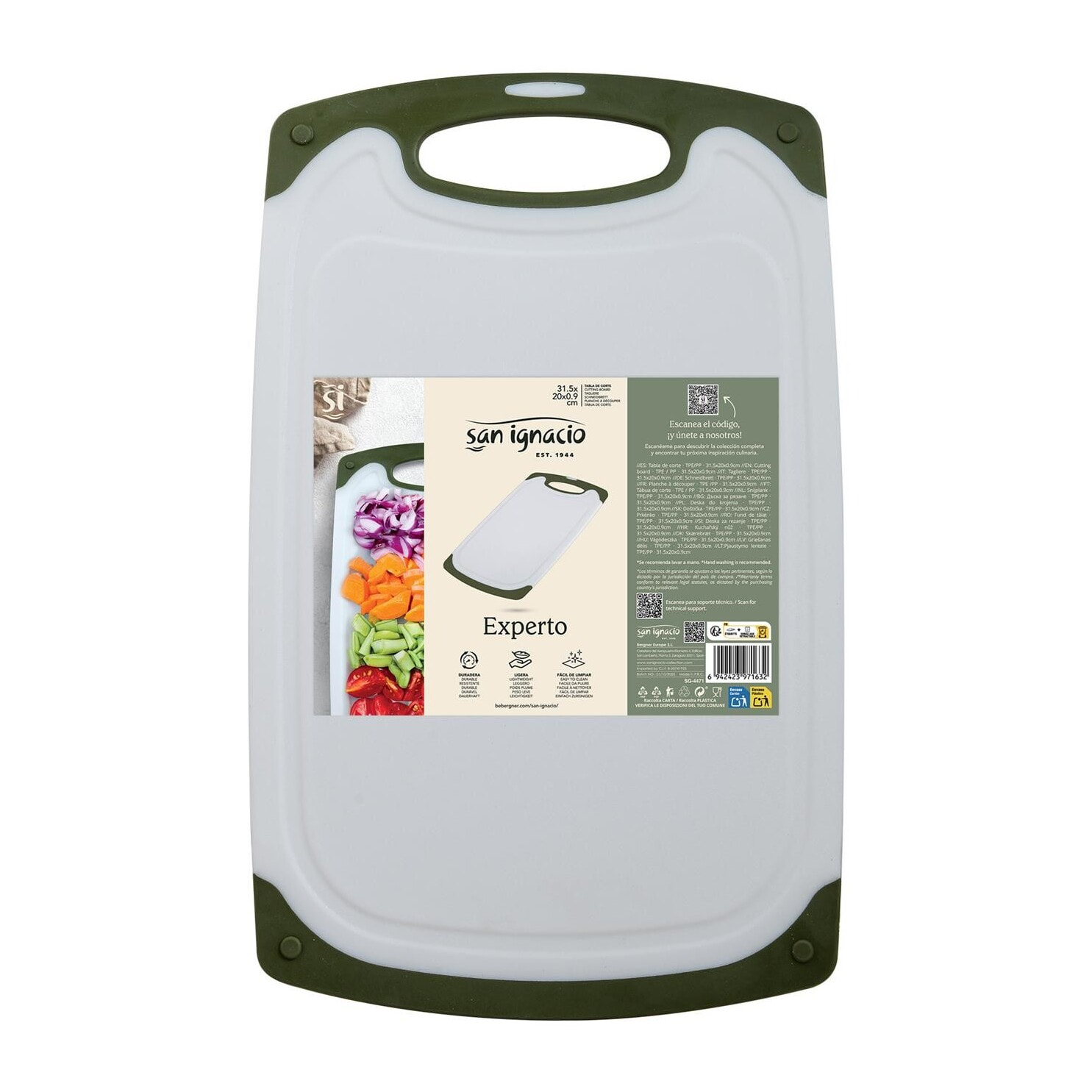 Tabla de corte verde y gris 31,5x20x0,9 cm tpe, superficie antideslizante expert san ignacio