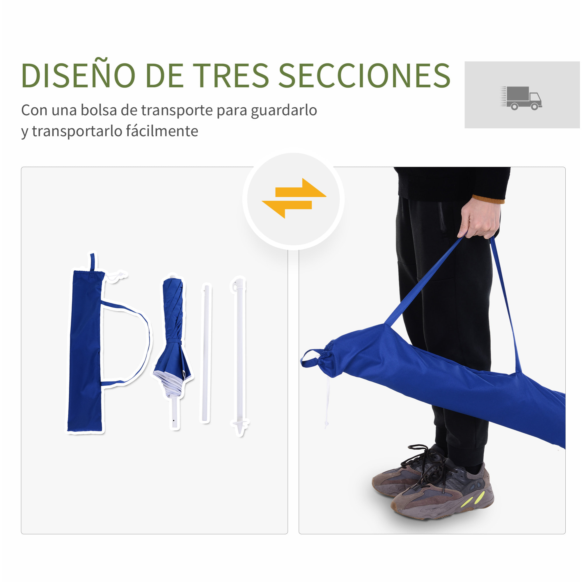 Sombrilla de Playa Grande Ø160 cm Sombrilla de Terraza Exterior con Ángulo Ajustable Protección UV Impermeable y Bolsa de Transporte Azul