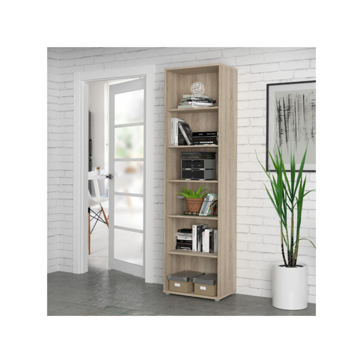 Étagère H. 198 x L. 54 cm décor chêne sonoma avec 5 étagères - MIA