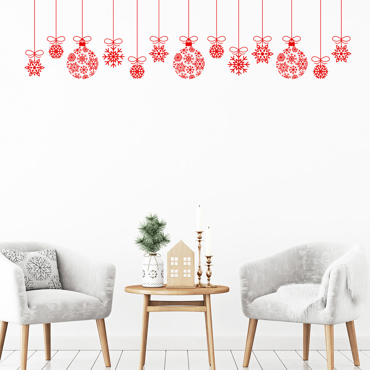 Sticker Noël guirlande boule de noël rouge - Autocollants stickers adhésifs noël - décoration fêtes