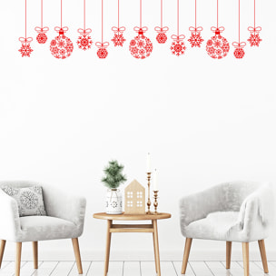 Sticker Noël guirlande boule de noël rouge - Autocollants stickers adhésifs noël - décoration fêtes