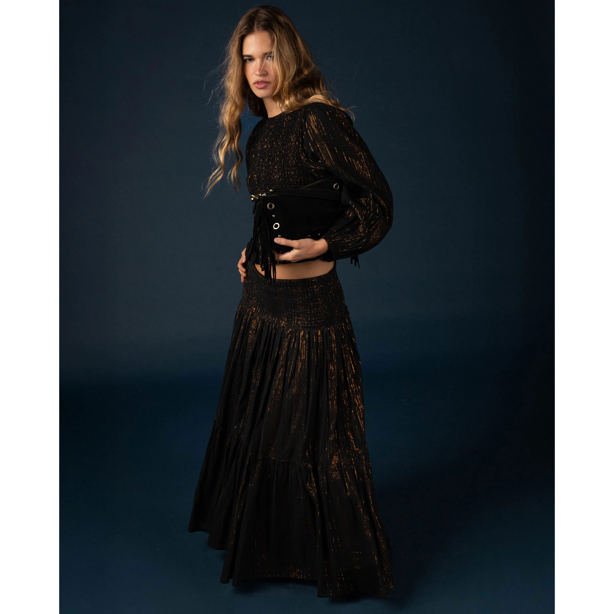 Falda con nido de abeja y fruncida de mujer