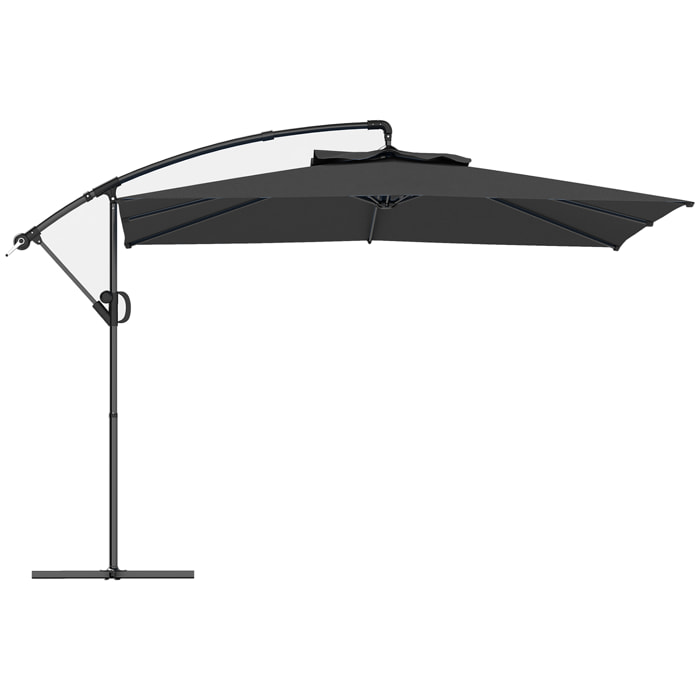 Parasol déporté carré 3 x 3 m réglable piètement croix manivelle tissu haute densité 180g/m² UPF50+ gris