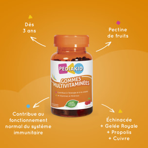 PEDIAKID - Gommes Multivitaminées - Formule Naturelle au Délicieux Arôme de Cerise - Contribue à la Réduction de la Fatigue - Soutient les Défenses Naturelles de l'Organisme - Lot de 2 piluliers
