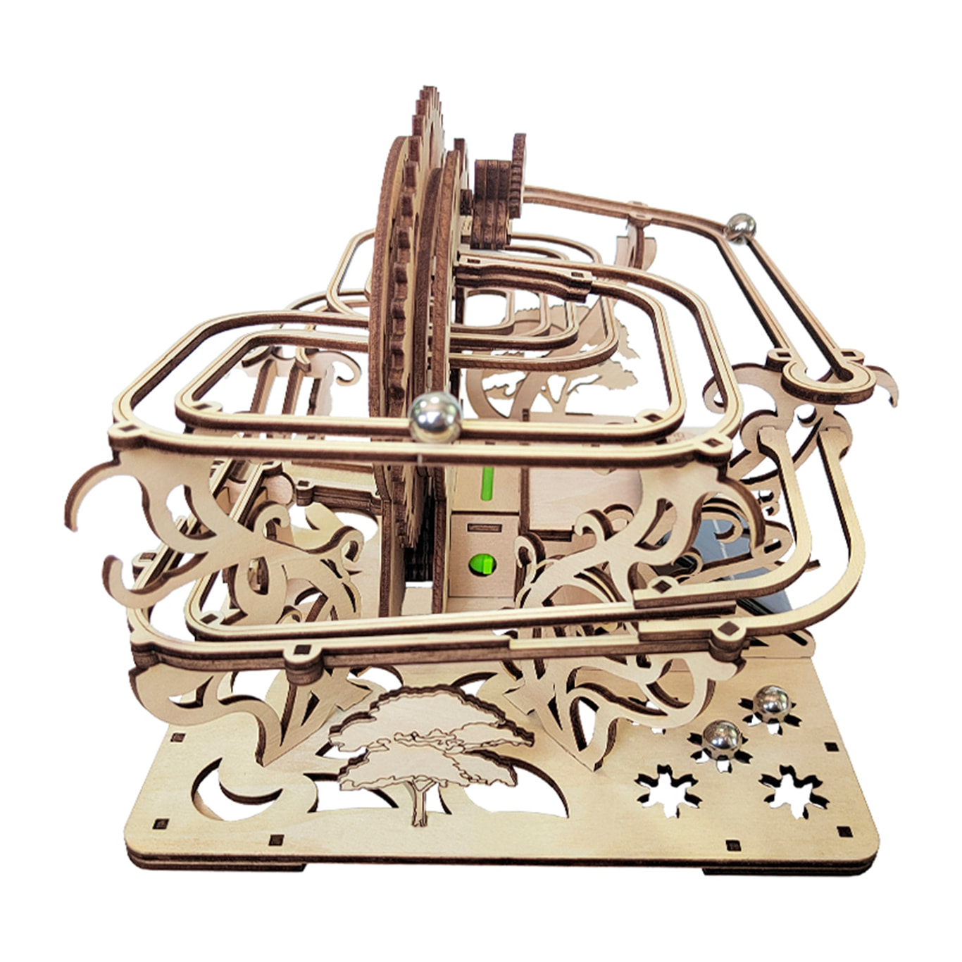 Maqueta de Madera 3D, con movimiento mecánico diseño de laberinto de bolas con panel Solar.