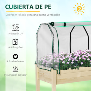 Huerto Urbano Cultivo Elevado de Madera 121x55x117 cm con Cubierta de Protección