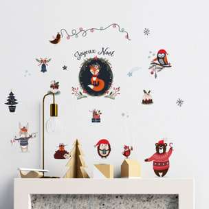 Stickers enfant noël les animaux font la fête - Autocollants stickers adhésifs noël - décoration fêtes