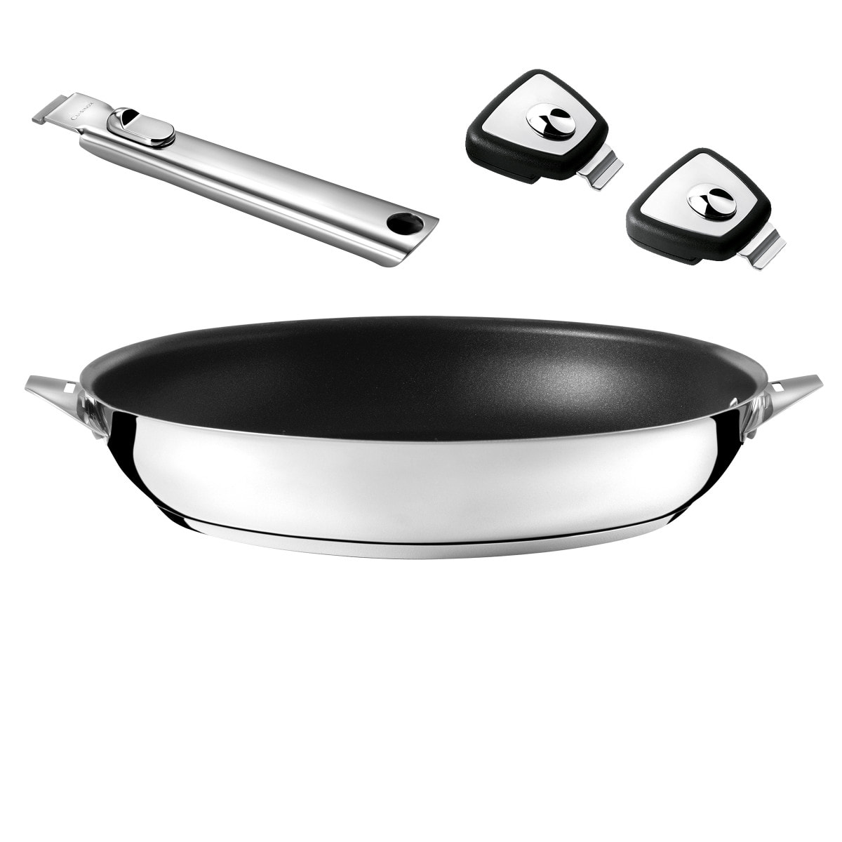 Eclipse - Set poêle 32 cm revêtement céramique avec poignée inox et anses amovibles