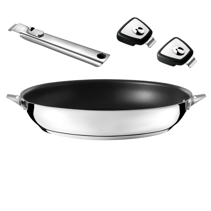 Eclipse - Set poêle 32 cm revêtement céramique avec poignée inox et anses amovibles