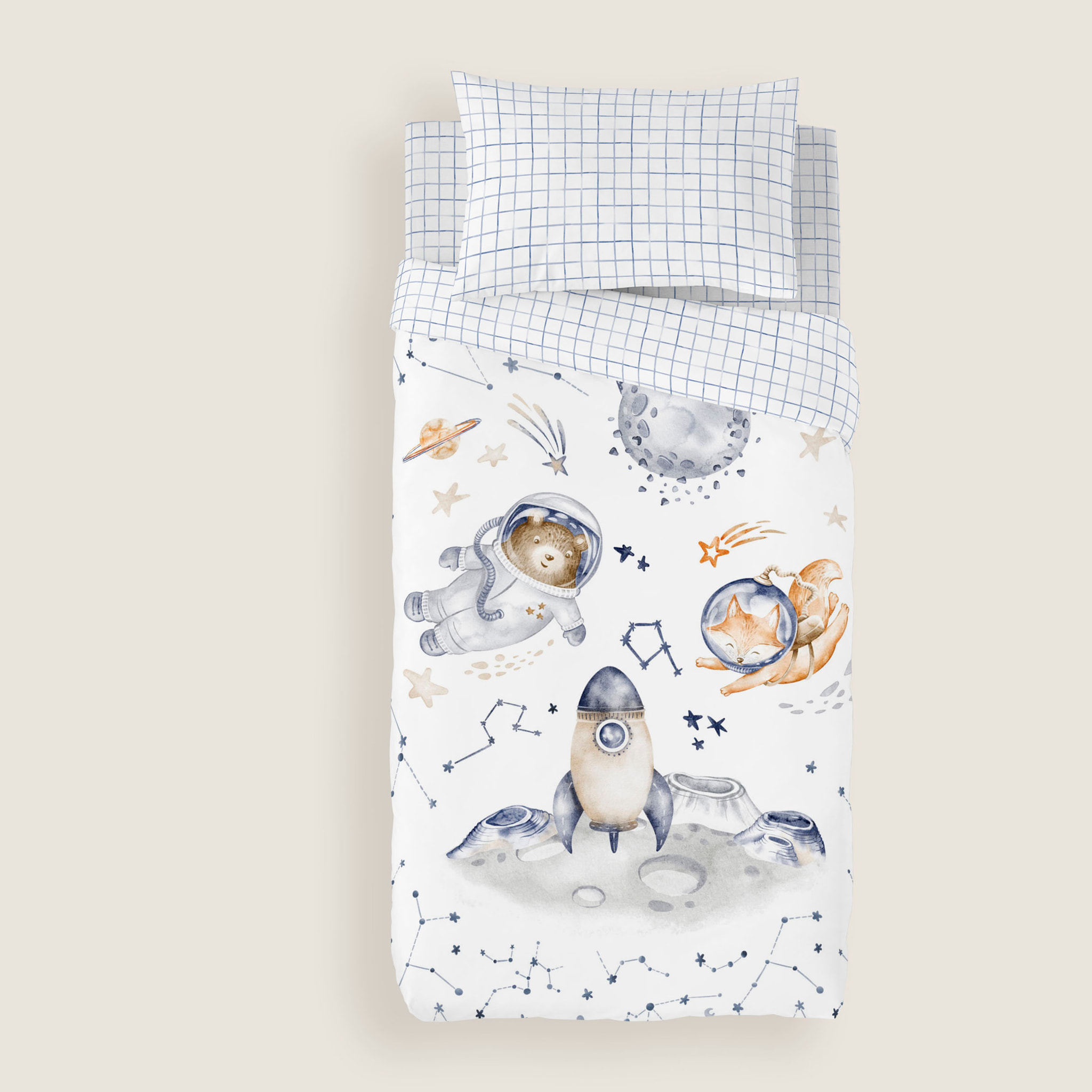 Funda Nórdica Estampada - Infantil - 100% Algodón - Incluye 1 Funda de Almohada - Interstellar