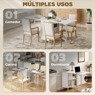 Mesa Plegable de Comedor, Mesa de Cocina Plegable, con Alas Abatibles, 4 Compartimentos, 3 Formas, Hasta 4 Personas, para Salón, Espacio Pequeño, 169x60x75 cm, Blanco