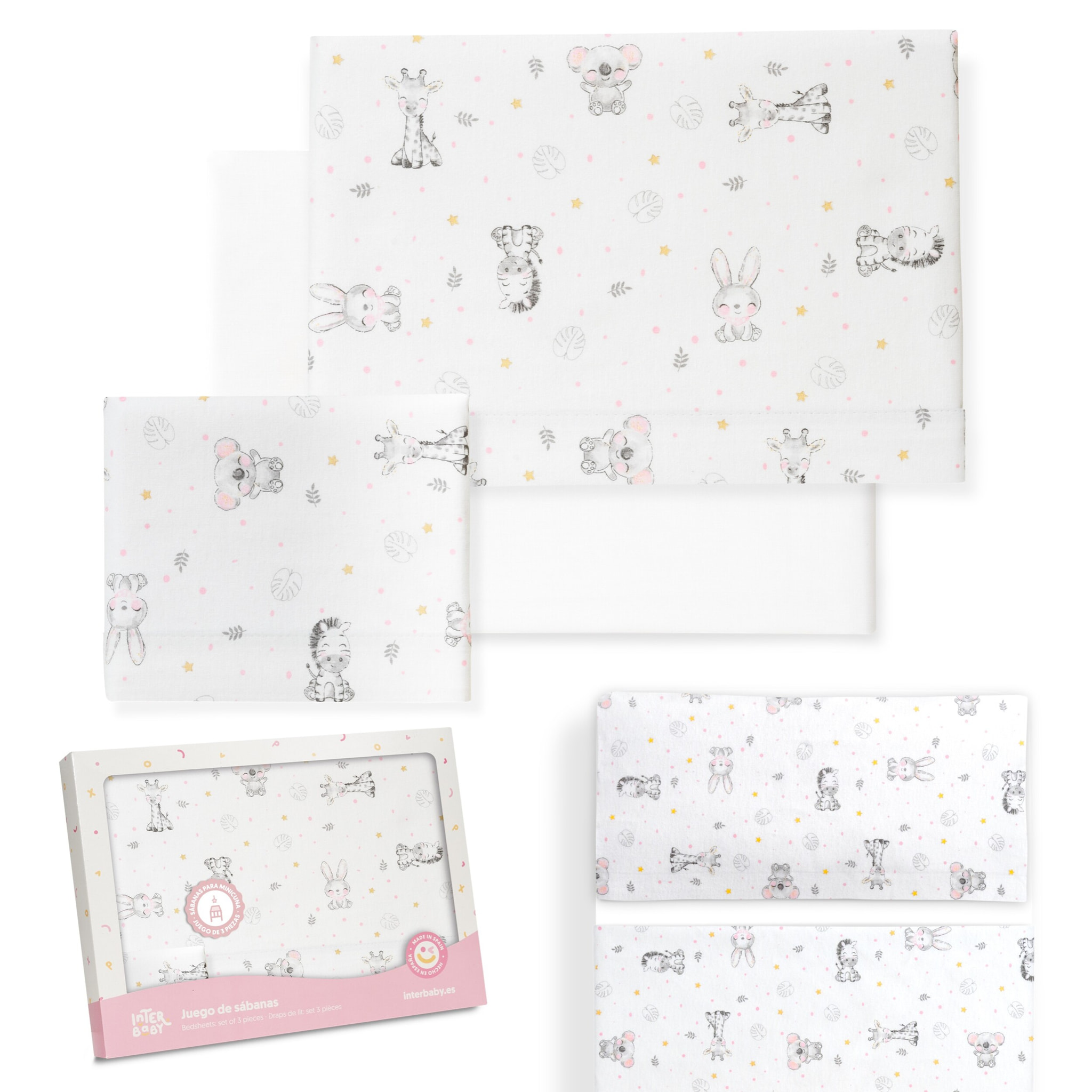 Triptico Minicuna Franela Modelo Koala Bco/Rosa