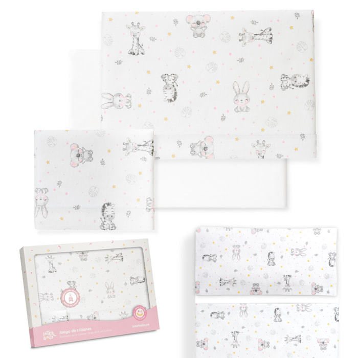 Triptico Minicuna Franela Modelo Koala Bco/Rosa
