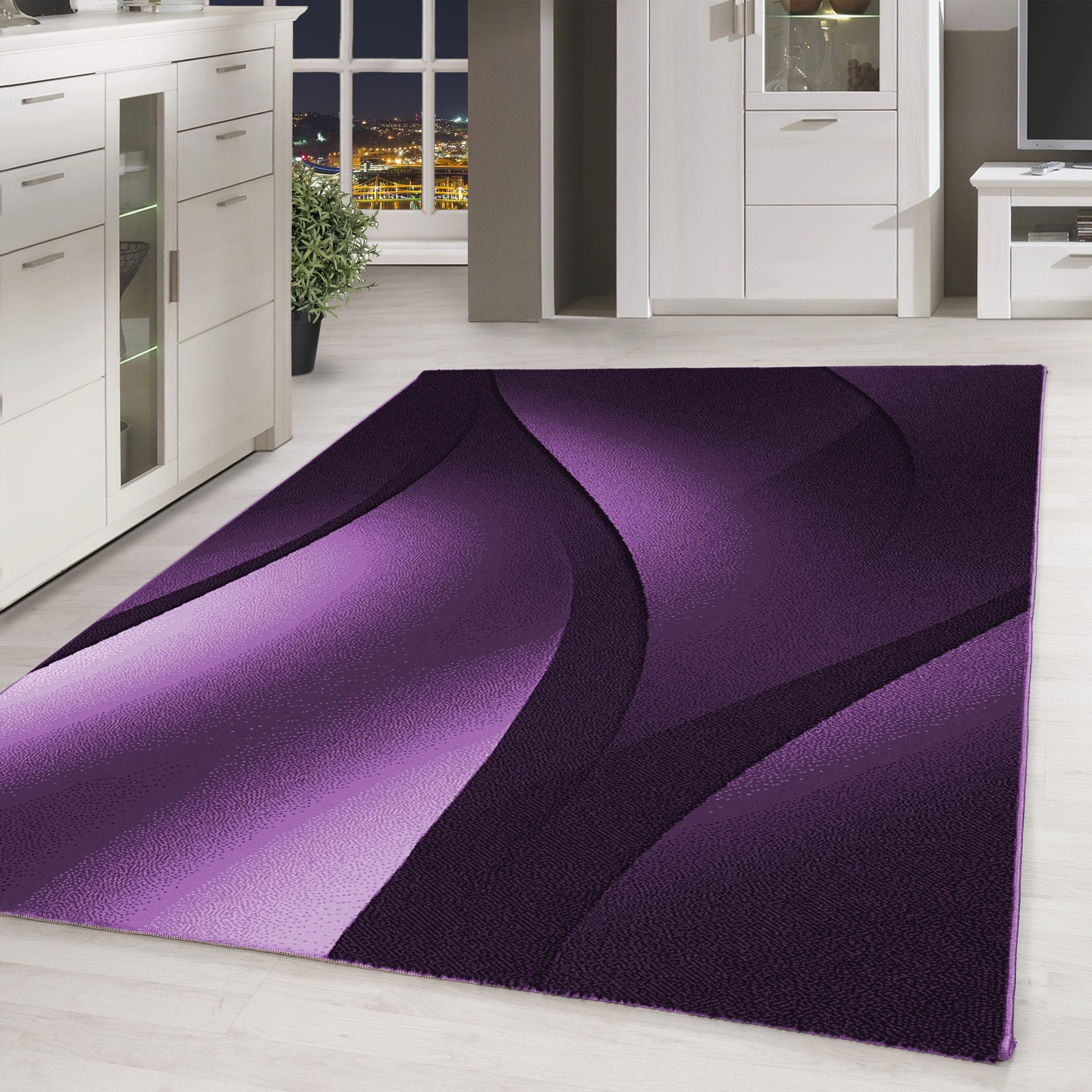 PLUS - Tapis à poils courts vague violet - PLU8010LIL