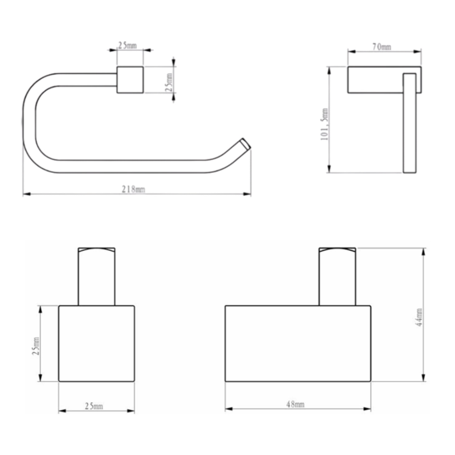 Multi set de deux crochets de salle de bain + porte-serviettes  à crocher, chrome (ELEMULTI-SET5)