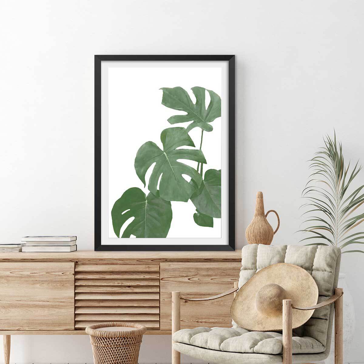Affiche Feuilles de Monstera Affiche sous cadre noir