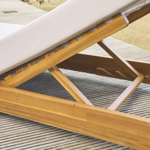 Lot de 2 bains de soleil beige DORINA en acacia et polyester. 3 positions. housse déhoussable. 198 x 62 x 12 cm