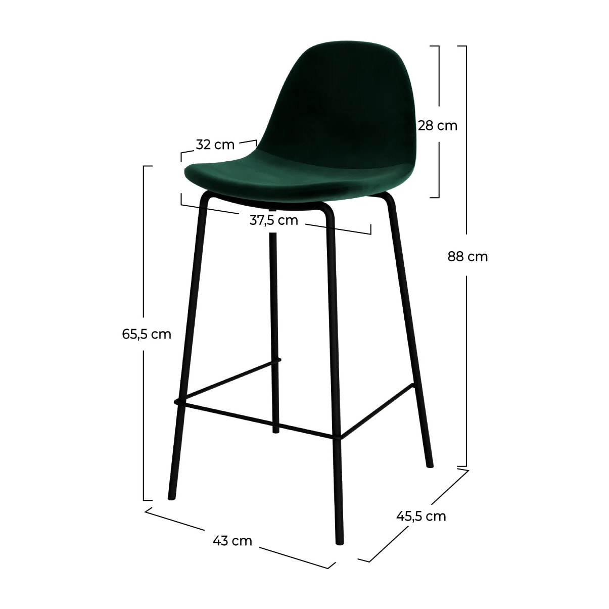 Lot de 2 chaises pour îlot central 65 cm en velours vert foncé - Henrik